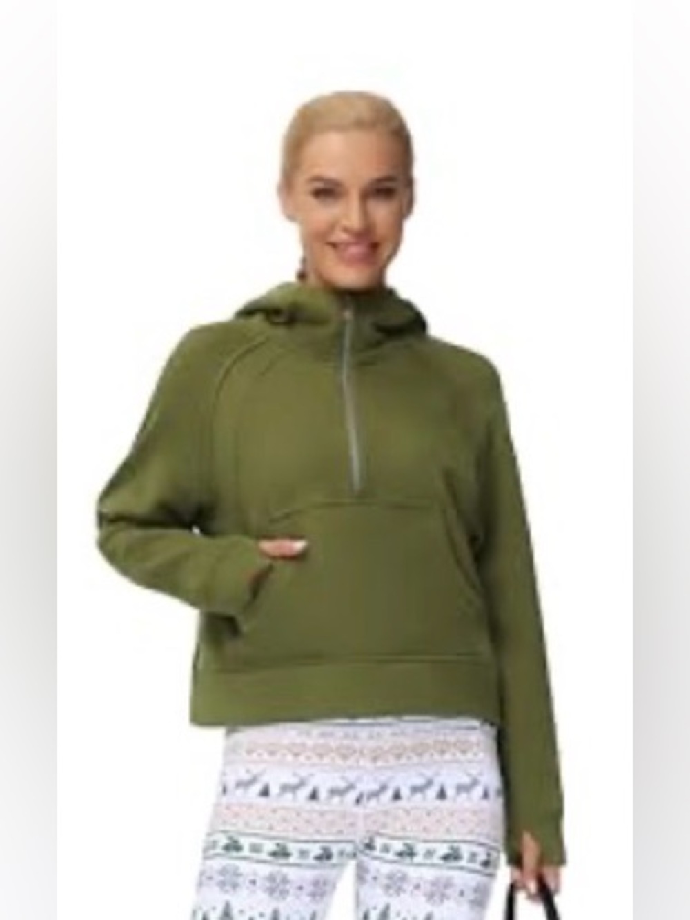 The Gym People - Women's Green Half-Zip Hoodie Sweater